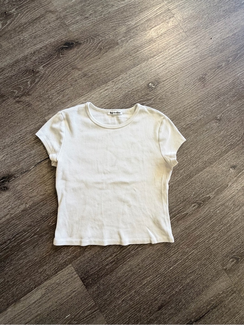 Reformation Cream Ribbed Short-Sleeve Tee